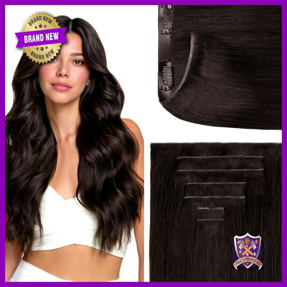 Seamless Clip-In Human Hair Extensions 18 Inch 7 Piece Set Virgin Hair